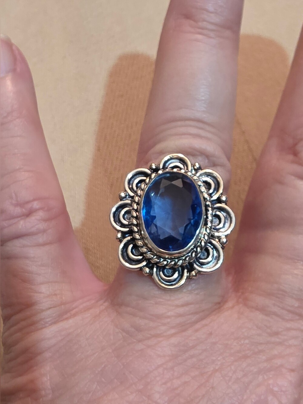 Natural blue topaz, sterling silver 925 ring Size 7.5 Comes with box shown